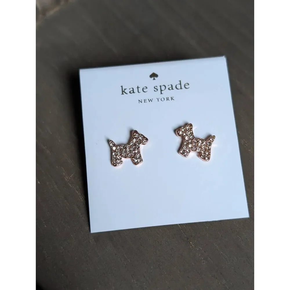 KATE SPADE NY Rose Gold Pave Scottie-Terrier Stud Earrings